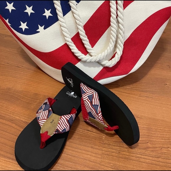 Corkys Shoes New Patriotic Red White Blue Flag Flip Flops Sandals